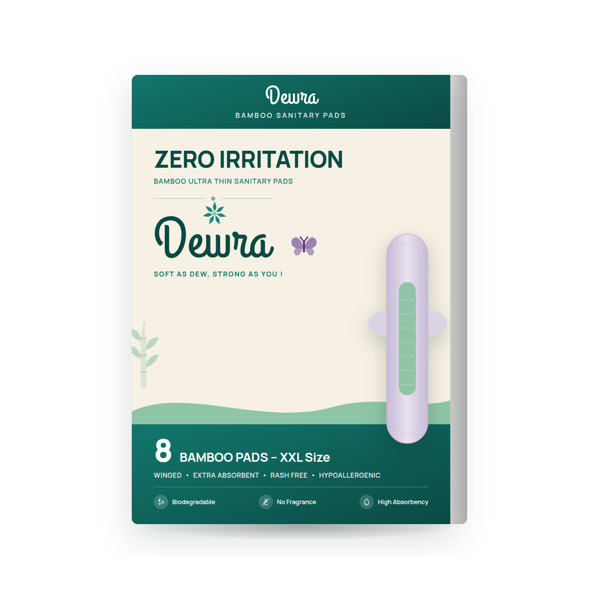 Dewra Bamboo Sanitary Pads Double XL, pack of 8